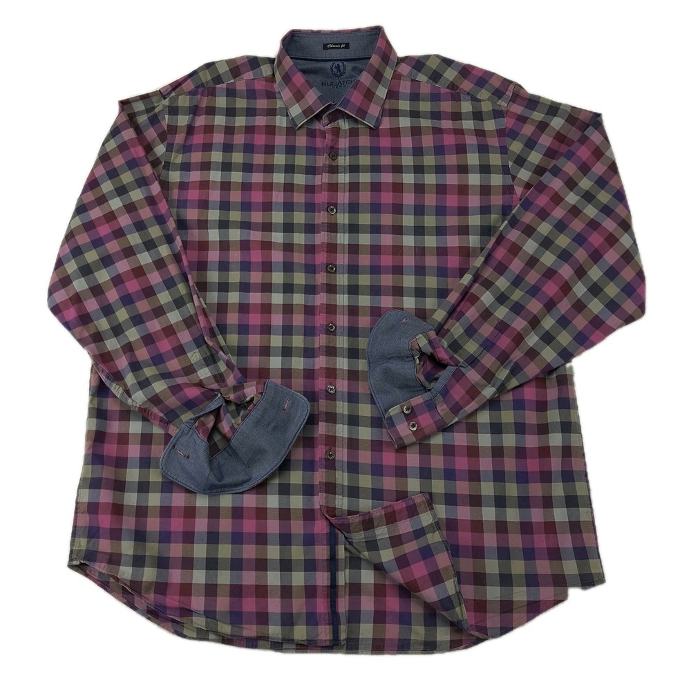 Bugatchi Uomo Mens XXL Classic Fit Long Sleeve Plaid Button Up Shirt Multicolor - Picture 2 of 11